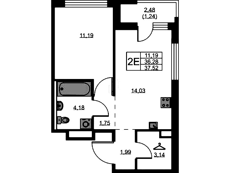 1-комнатная квартира 37.52 м², 5/9 эт., ЖК «GloraX Новоселье»